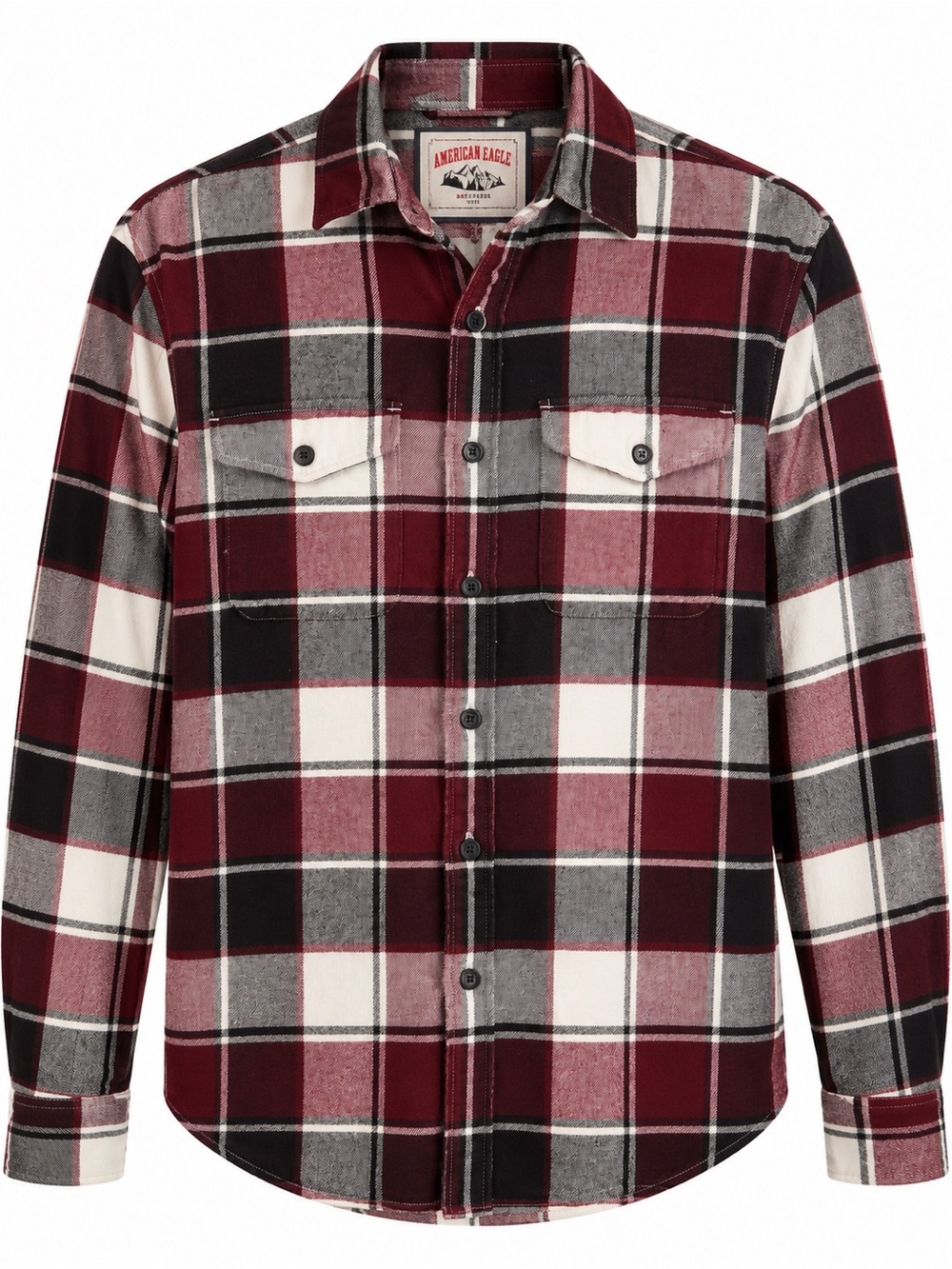 American Eagle Outfitters Men’s Maroon, Black & White Plaid Button-Down Shirt